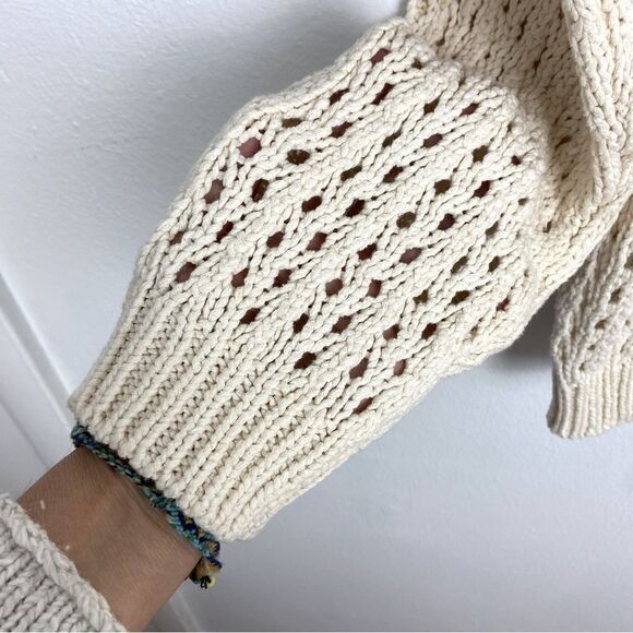 Zara Cream Open Loose Knit Crochet Sweater Cottagecore Boho Coastal Medium - Picture 11 of 14